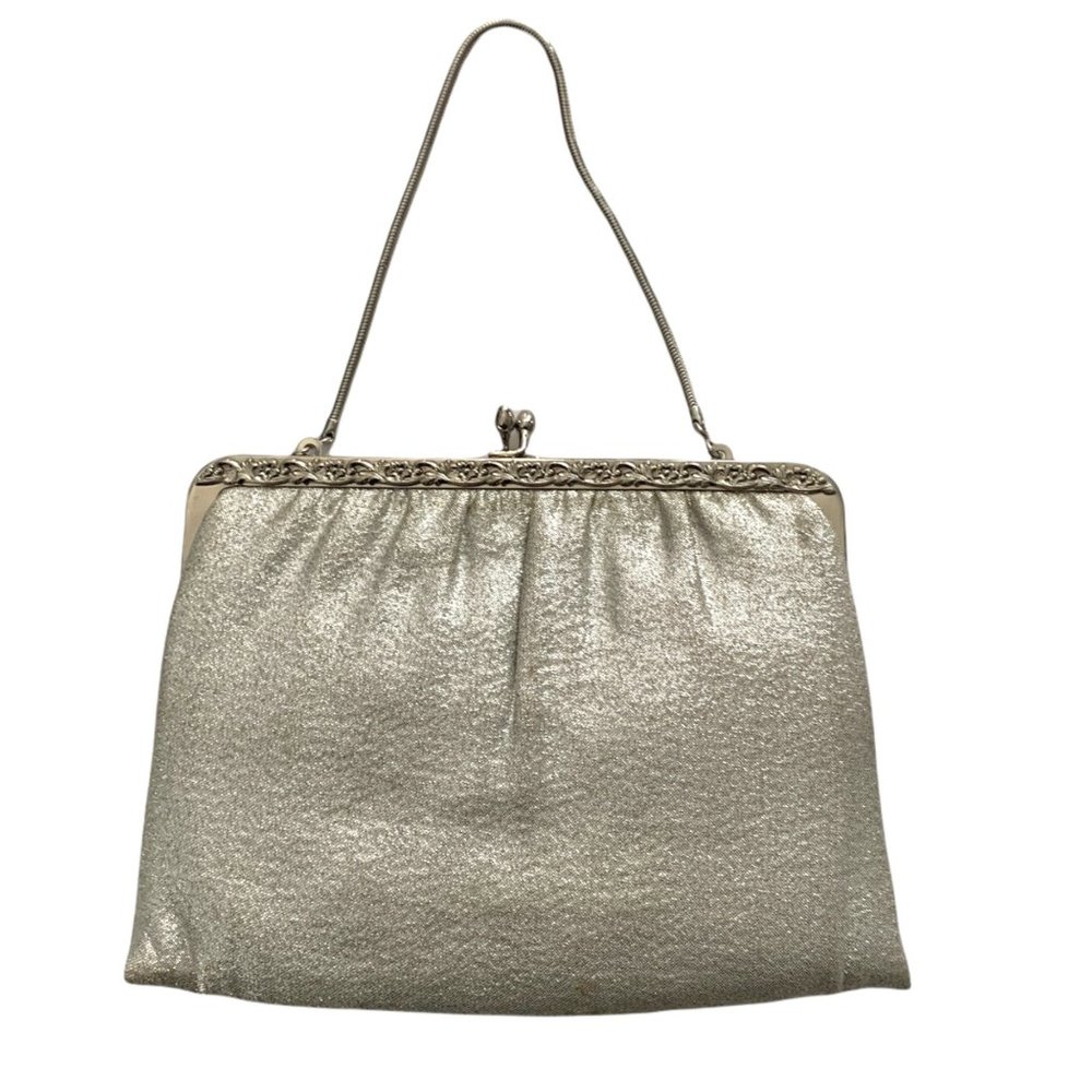 🟣 VINTAGE Silver Floral Strapped Mini Wallet Snap Purse